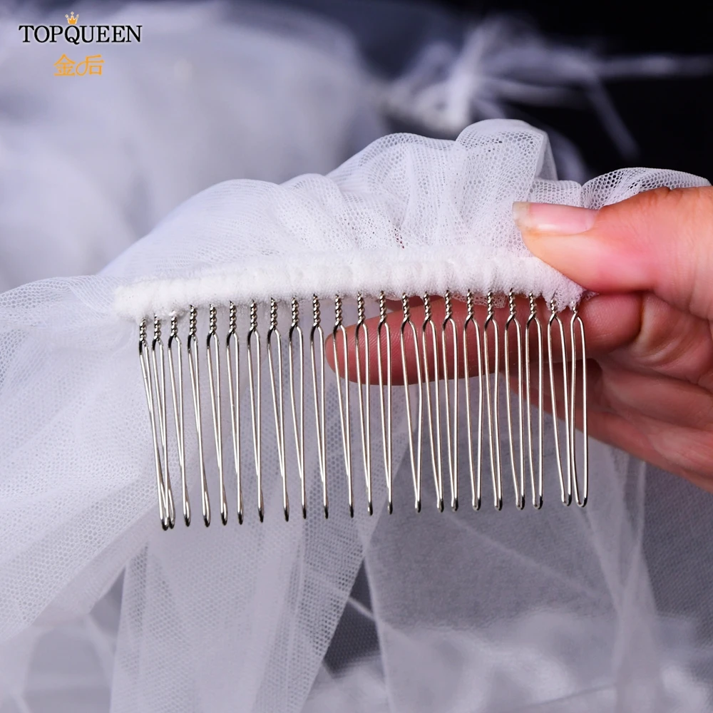 

TOPQUEEN V30 1 Tier Cute Edge Bridal Wedding Veil Elegant Wedding Veil Short Veil with Comb Wedding Veil Elbow Length Veil