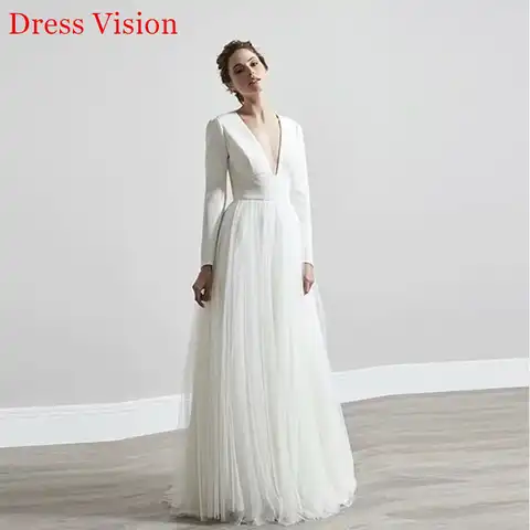 платье Sexy V-Neck Long Sleeves Backless Vestido De Noiva Wedding Dress Robe De Soiree Bride To Be Vestidos De Fiesta