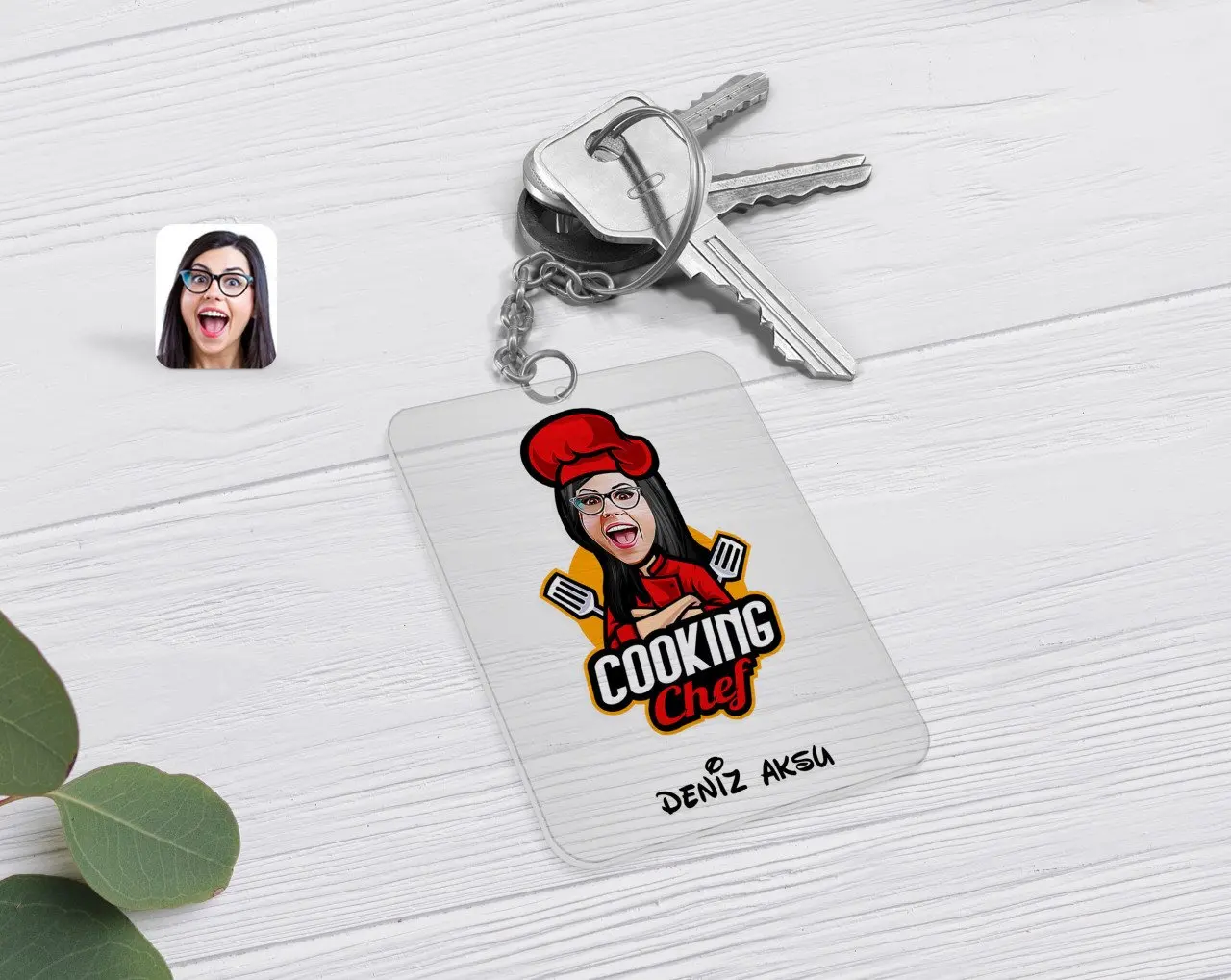 

Personalized Female Chef Caricature Of Transparent Plexiglass Anahtarlık-11