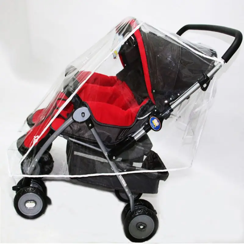 

Baby Pushchairs Rain Cover for Twins Clear Stroller Raincoat Wind Dust Shield J2HD