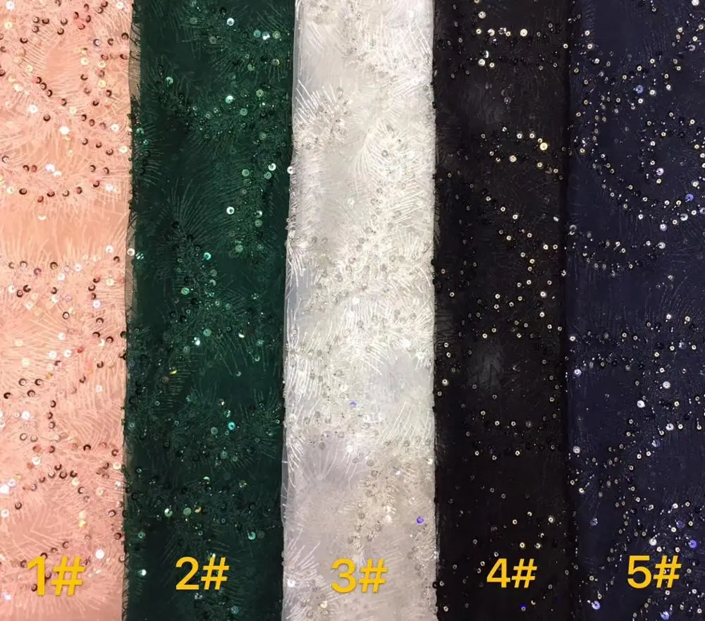 

NaXiu African Lace Fabric 2019 Embroidered Nigerian Sequins Laces Fabric High Quality French Tulle Lace Fabric For Women