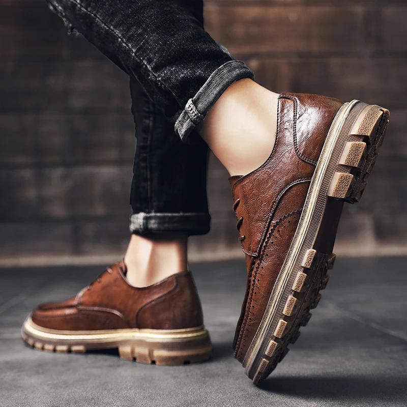 KATESEN/Новинка года; Осенняя мужская обувь; Мужская обувь Martens; повседневная обувь с перфорацией типа «броги»; Мужская обувь из натуральной кожи; повседневная обувь в деловом стиле