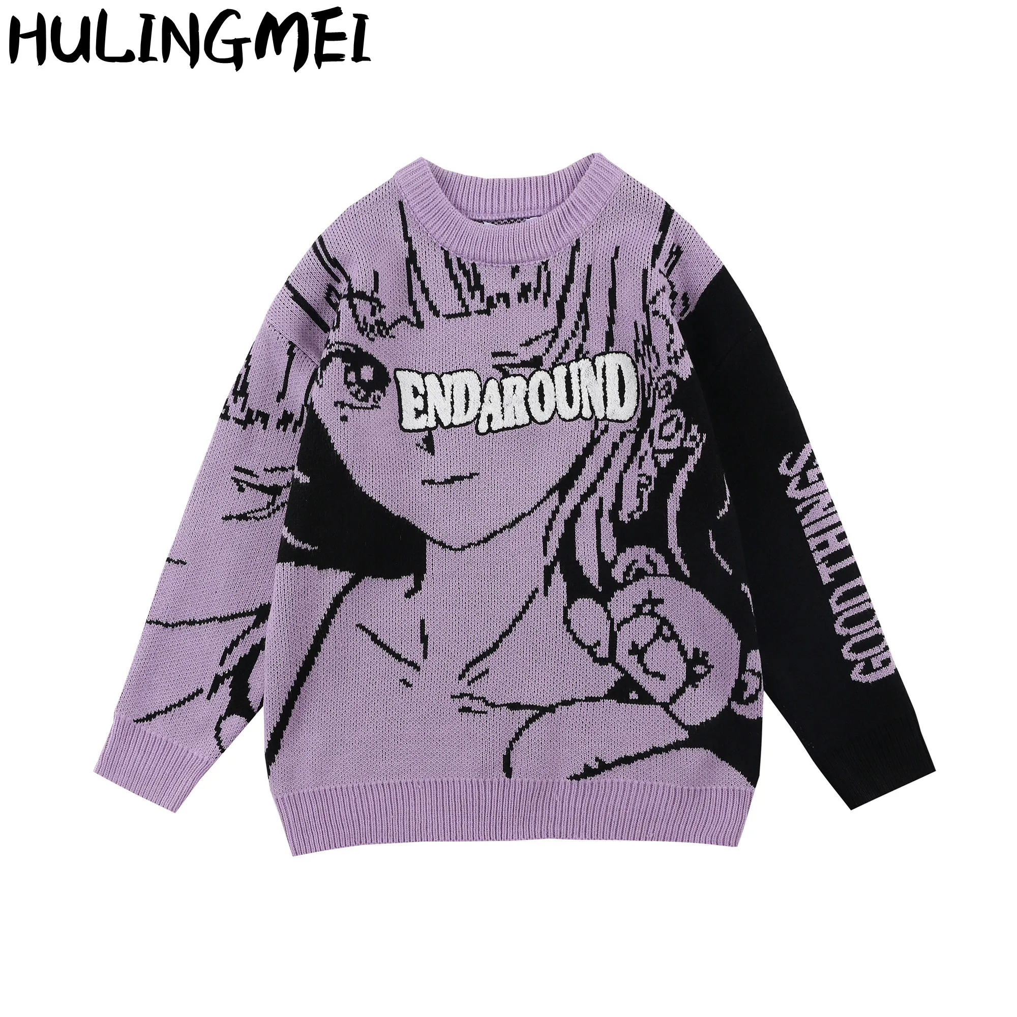 

Women Hip Hop High Street Harajuku Loose Sweater Vintage Retro Japanese Style Anime Girl Knitted Sweater 2021 Autumn Winter Tops