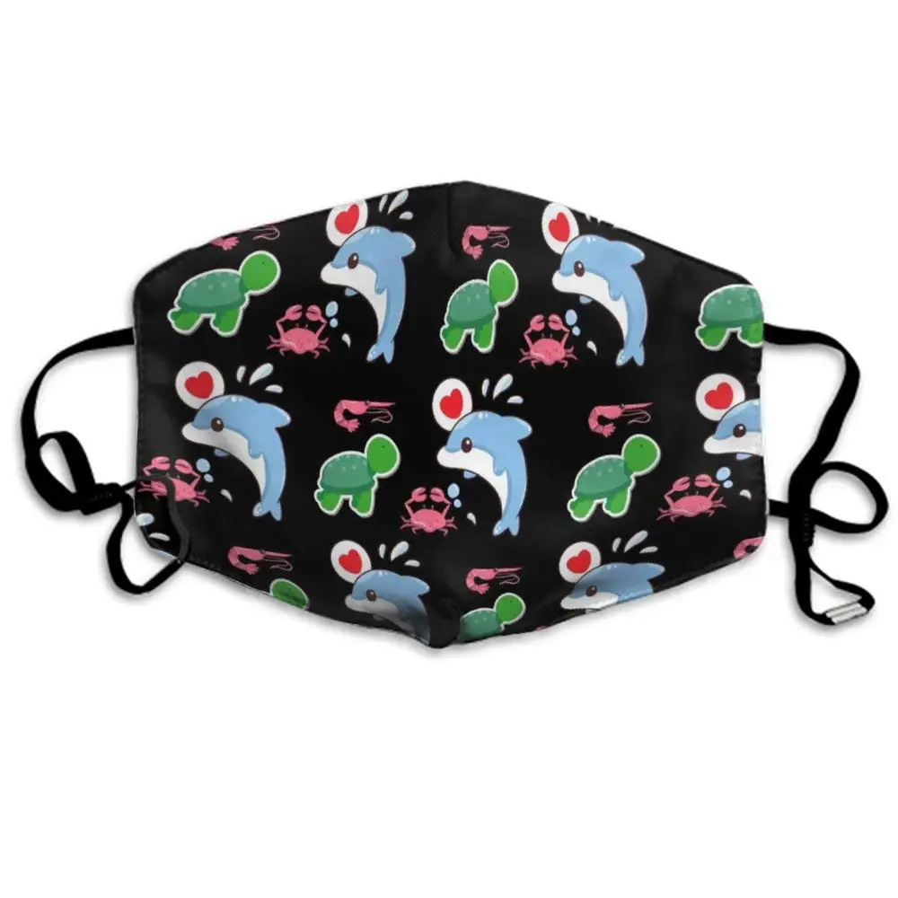 

AGRBLUEN Unisex Breathable Reusable Sea Anemone Crab Dolphin Turtle Mouth Mask, Adjustable Earloop Anti Dust Pollution Half