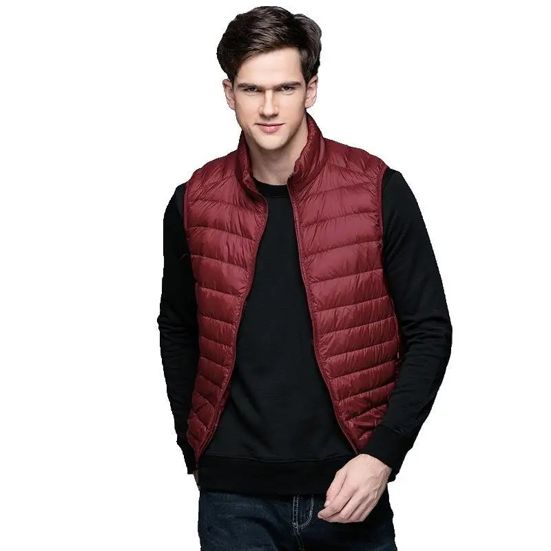 

Men Down Vests Spring Autumn Sleeveless Duck Down Coat Stand-up Collar Waistcoat Clothes Plus Size ZP071