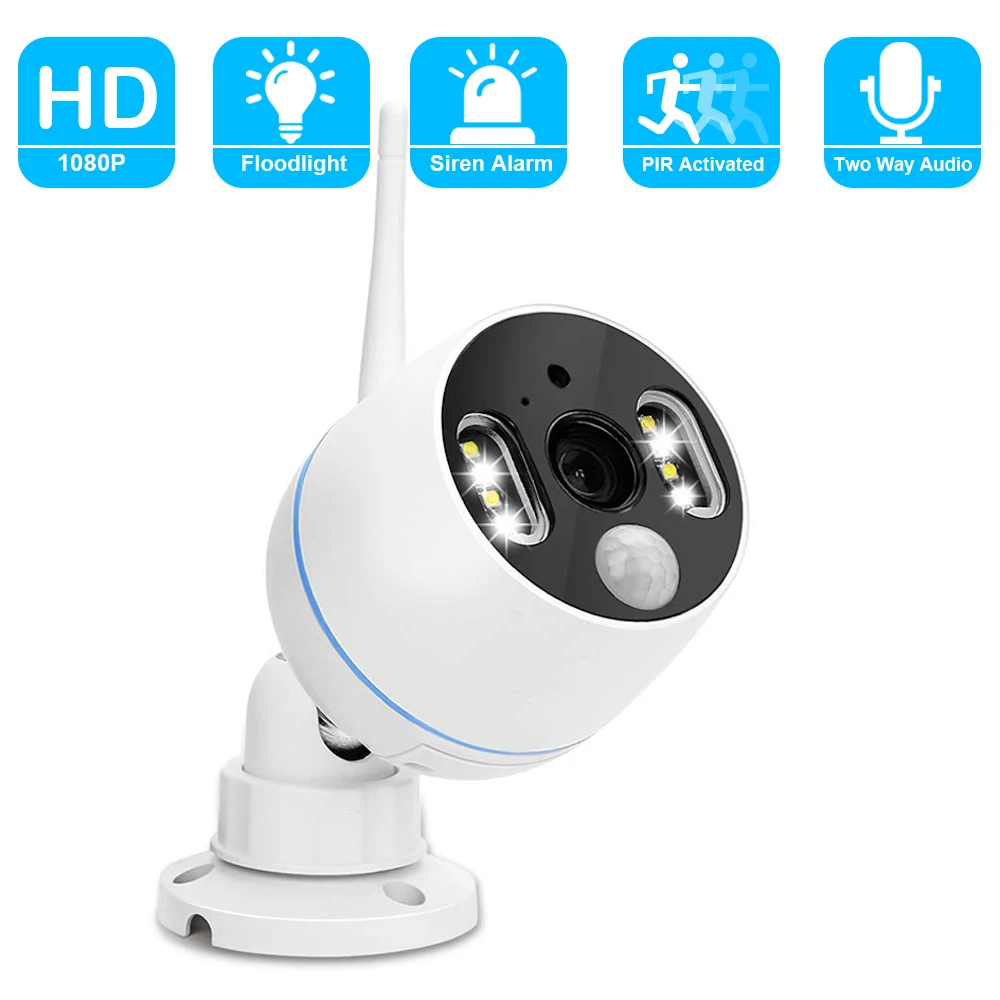 1080P ip wifi камера для домашней безопасности прожектор сирена сигнализация белый