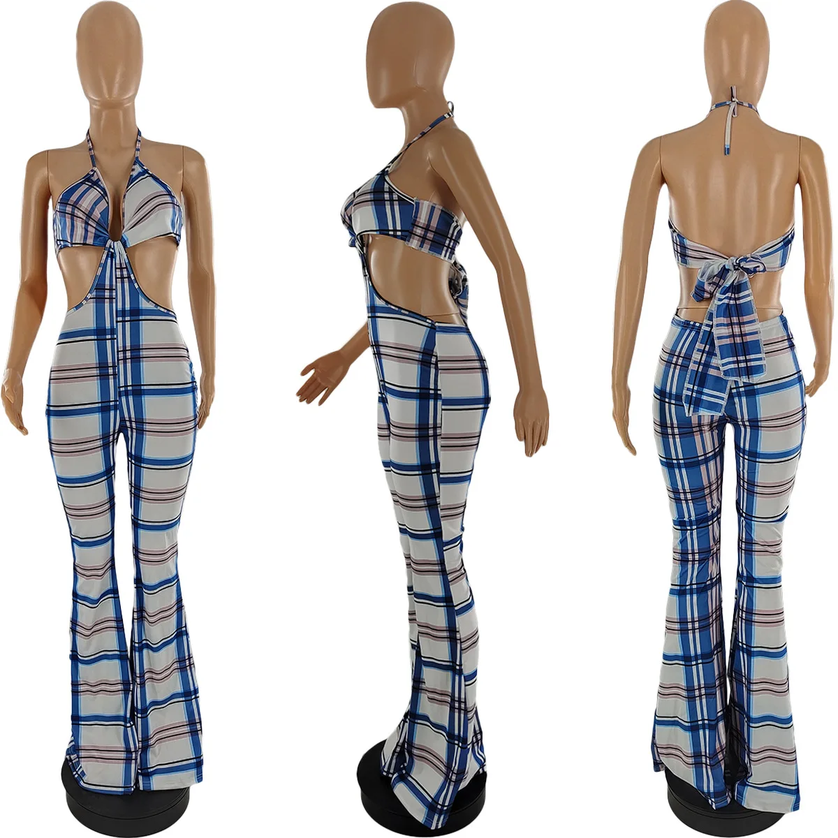 

Summer Fashion Sexy New Plaid Sling Sleeveless Women's Jumpsuit