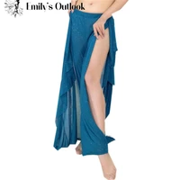 new women belly dance pant sexy silver mesh side split long skirt with underwear oriental dancer practice clothing blue