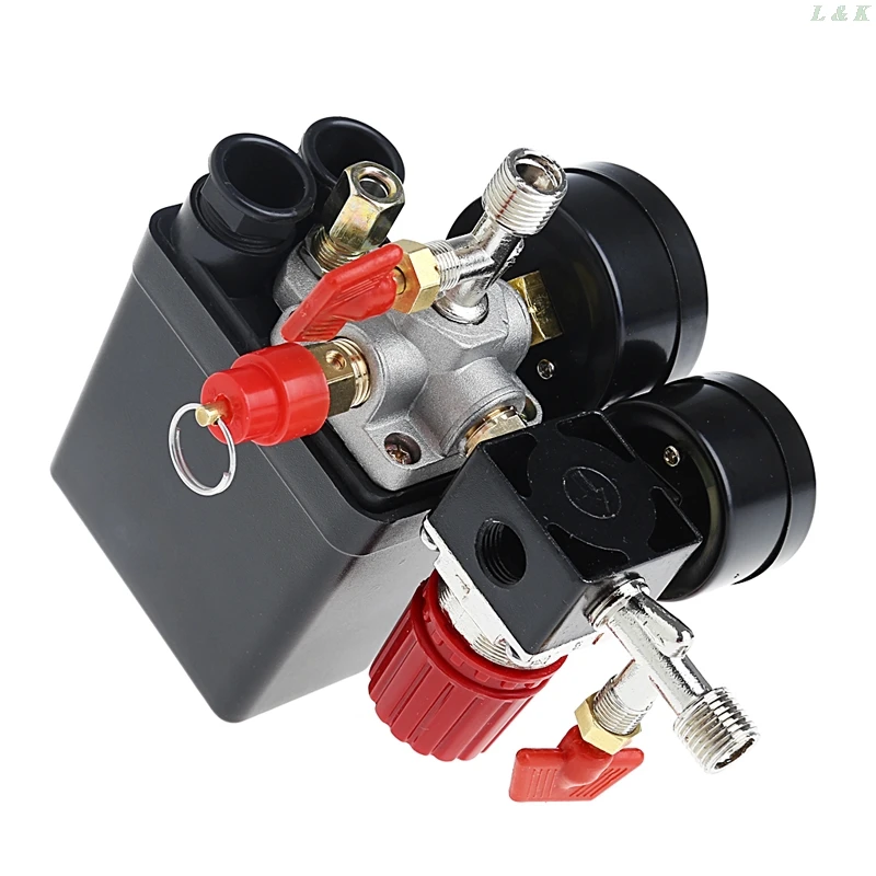 

120PSI Air Compressor Pressure Valve Switch Manifold Relief Regulator Gauges