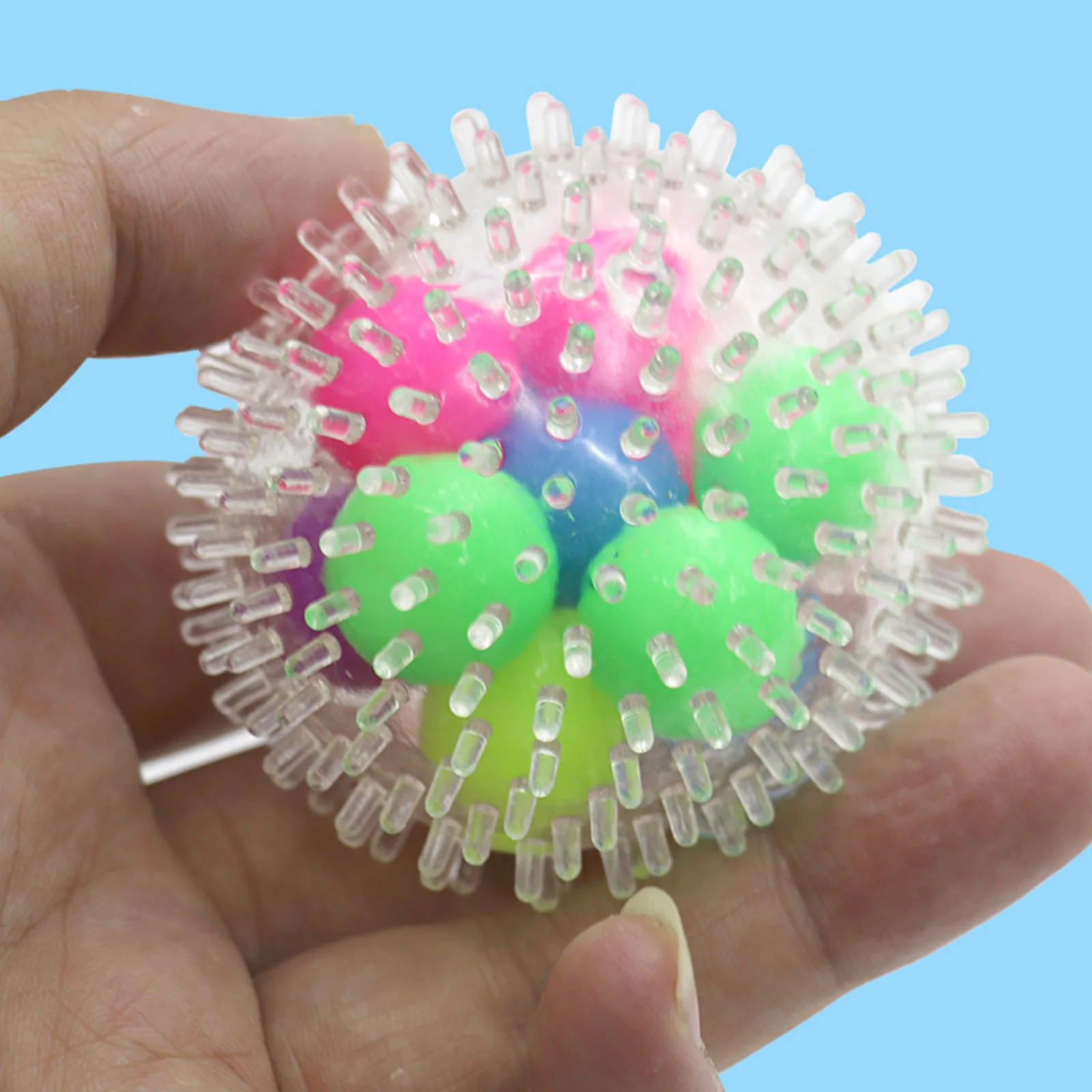 

Игрушка-антистресс в виде радужного шара с цветными бусинами