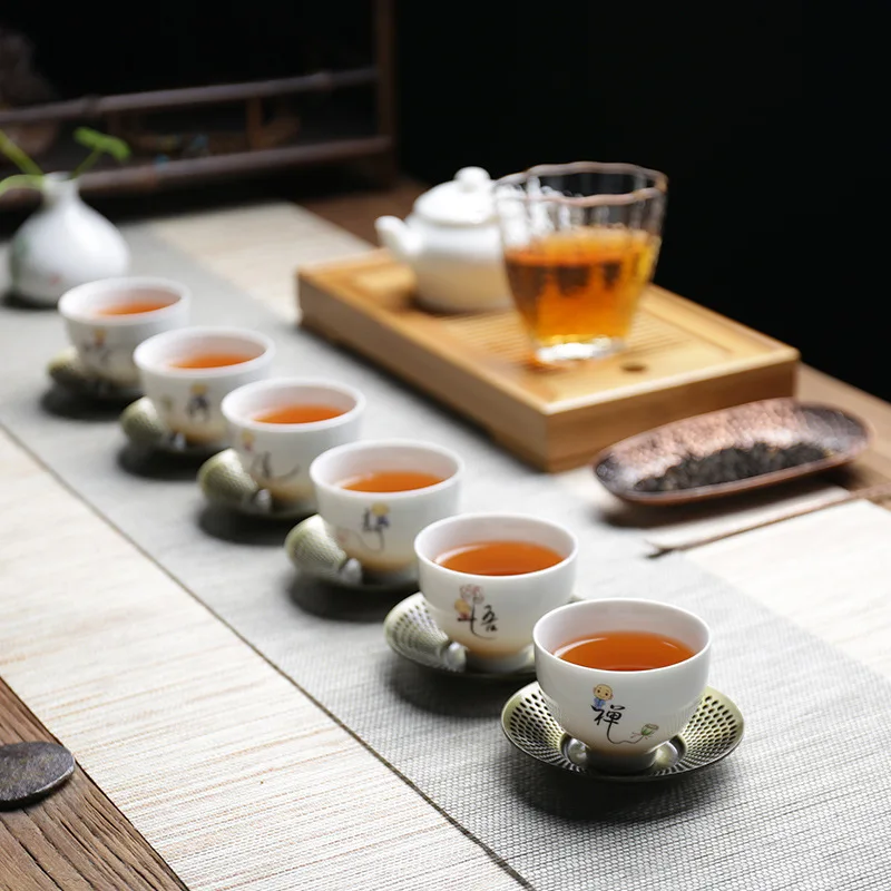 Керамический нефритовый фарфор белый чашка Zen шляпа Подарочный чайный набор 6