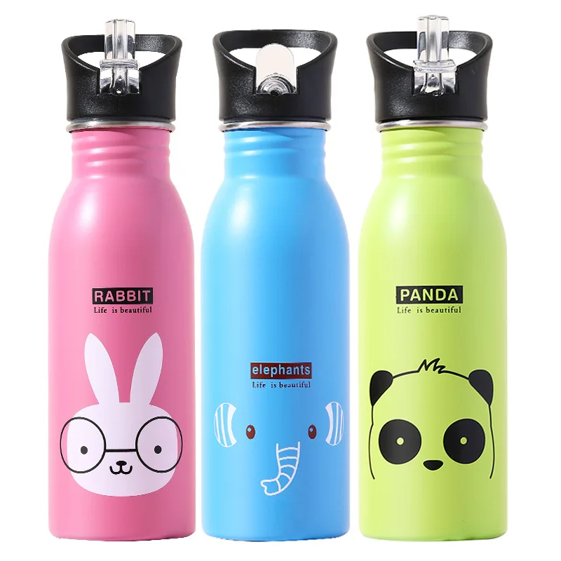 

500ML Portable Cute Animal Pattern Outdoor Cycling Camping Bicycle Bike Kettle Children's Stainless Steel Sports Water Bottles
