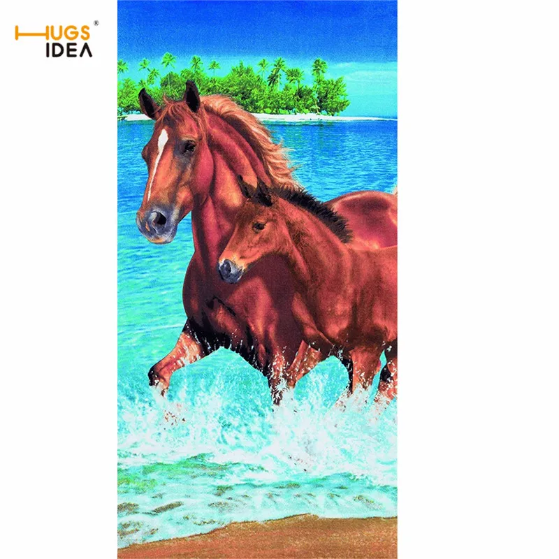 

HUGSIDEA 3D Animal Bath Towels Crazy Horses Print Beach Swimming Towel for Women Men Yoga Cotton Blanket Soft Microfibra Toalla