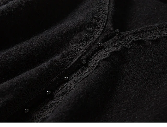 

White Black Sweater Women Lace Hollow out V-neck Early Autumn Knit Cardigans