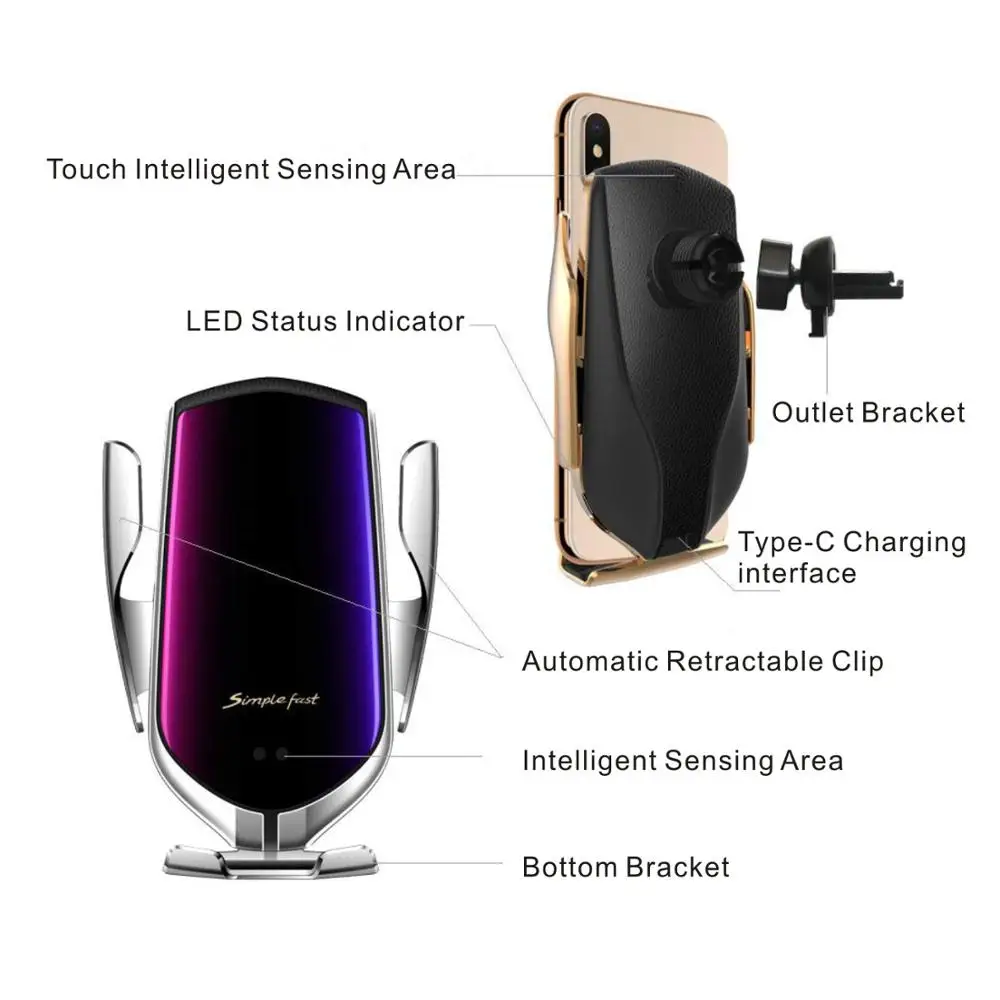 Беспроводное автомобильное зарядное устройство с USB-датчиком для Samsung S10 S9 Xiaomi Huawei