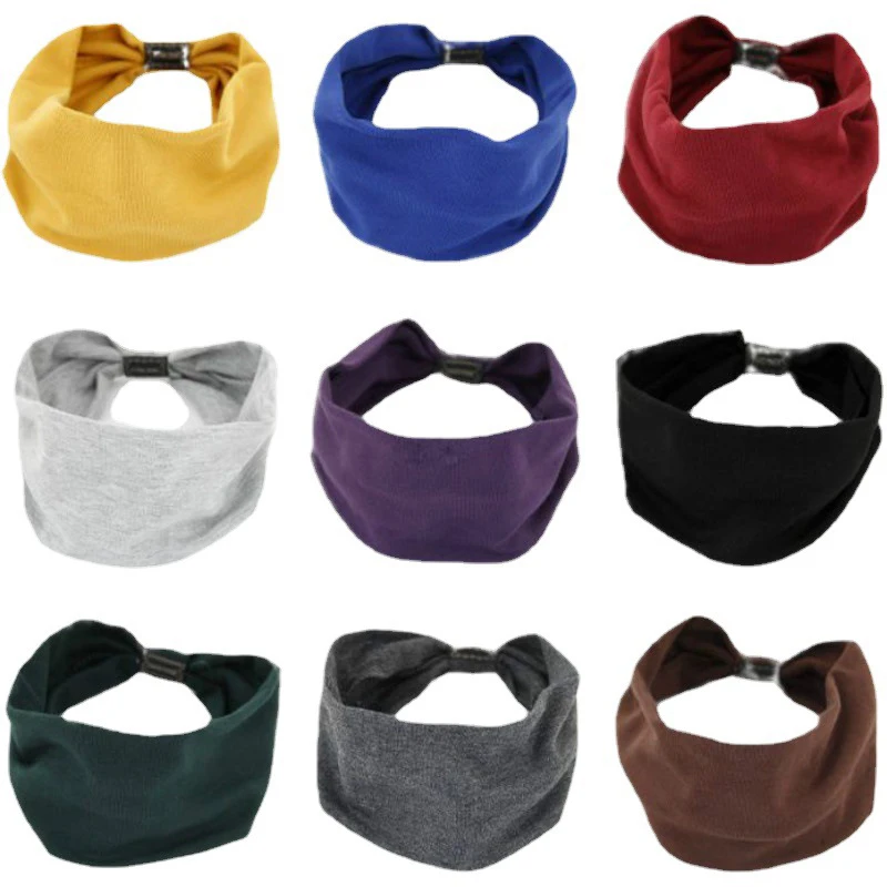 

Women Headband Solid Color Hairbands Elastic Cotton Hairband Hair Accessories Yoga Sports Wide Turban Twisted Knotted Headwrap