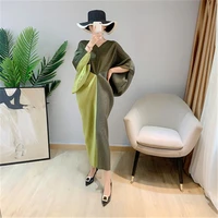 miyake folds hit color fishtail dress female summer fashion temperament loose large size 100 kg can wear color matching dress