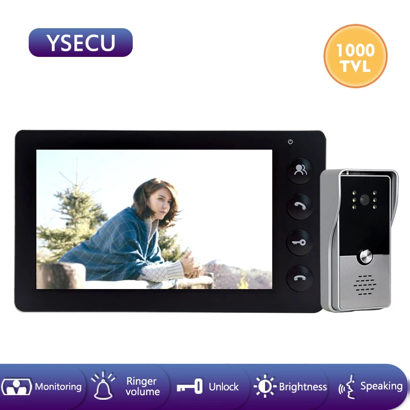 YSECU 7''Wired 1000TVL черный видеодомофон с камерой цветной ЖК дисплей внутренний
