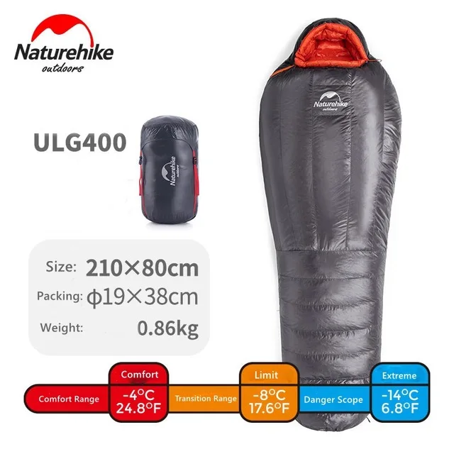 ULG400 gray Новинка Naturehike зимний гусиный пух Мумия сохраняет тепло спальный мешок ограничение комфортной температуры-32℃-4℃ ULG400 ULG700 ULG1000 - Цвет: ULG400 gray