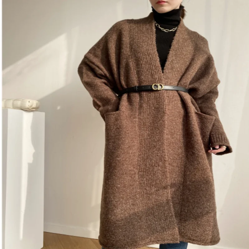

Sweater cardigan knitted sweater coat women's over the knee loose long coat women