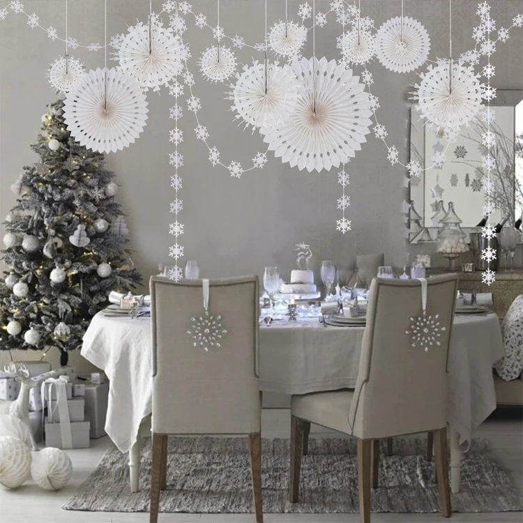 Гирлянды в виде снежинок 4 м бумажные вееры из салфетки подвесные цветочные