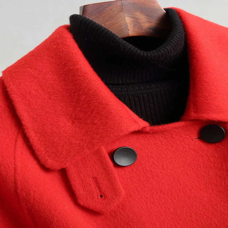 

Pop New Fashion Spring Autumn Cashmere Coat Female 100% Wool Coat Women Double Breasted Jacket Overcoat Women Jacket A033