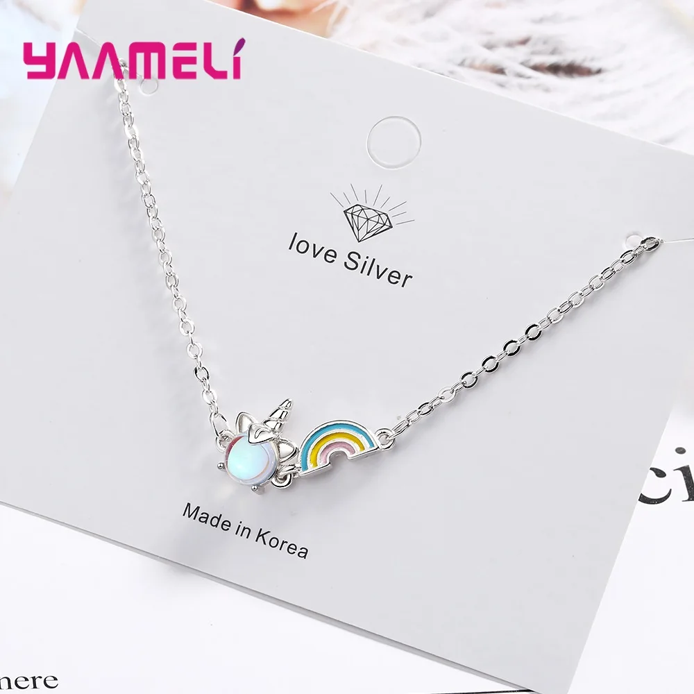 Новинка 2020 женские 925 пробы серебряный единорог радуга регулируемые браслеты