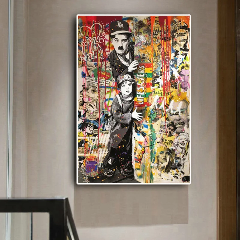 Плакат Современный граффити на холсте Абстрактная живопись Портрет Печать