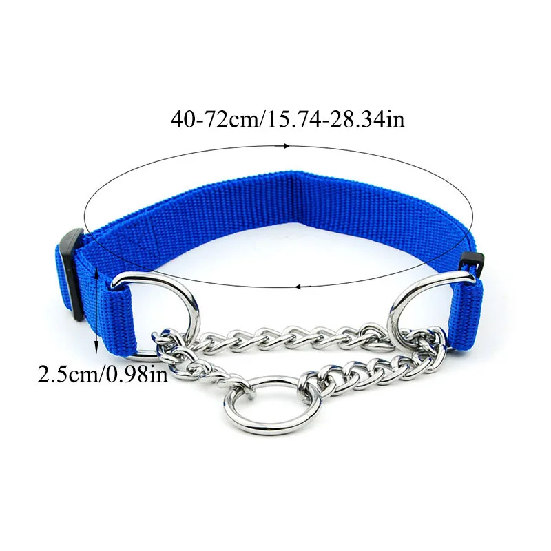 

1PC Dog Training Accessories Anti Dog Bite Solid Color Pet Collar Nylon Slip Collar With Welded Link Chain Dog Collar