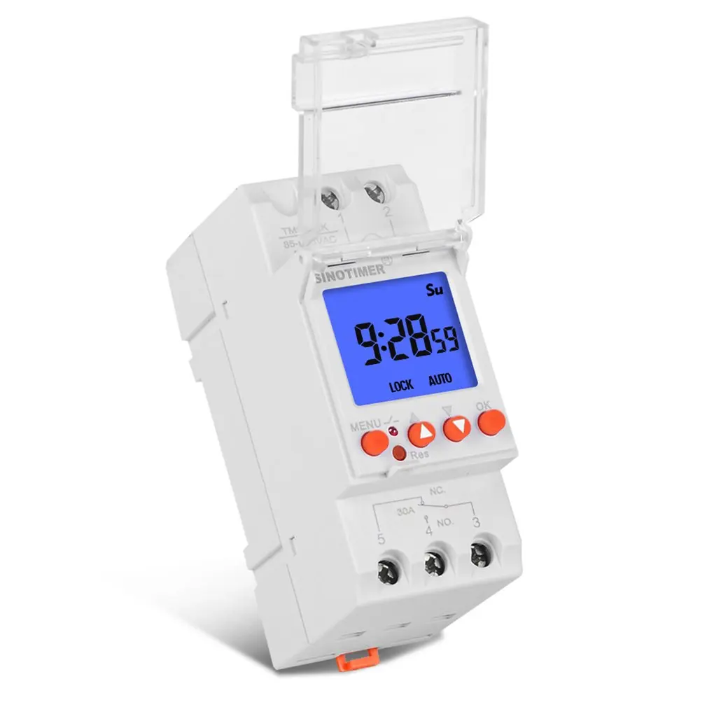 

TM928 Rail Timer Backlight Large Screen Display 85-265V 16A/30A Times 1 Second Min Interval 7 Days Programmable Rail Timer