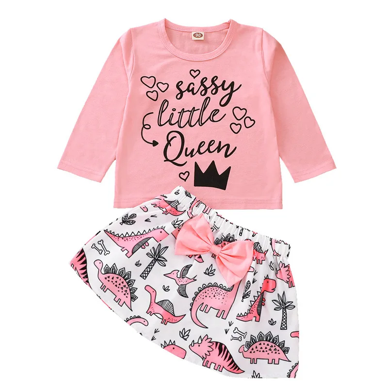 

Baby Girls Clothing Sets Autumn Toddler Kids Fashion T-shirt+Print Bow Skirt 2Pcs Suit Kids Clothing Sets Baby Clothes Outfits