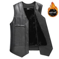 ymwmhu pu leather waistcoat men motorcycle vest coat 2021 new warm autumn sleeveless jacket velvet solid clothing brand