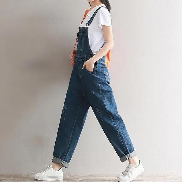 Женский джинсовый комбинезон женский 2019 новый офисный Свободный ремень рваные