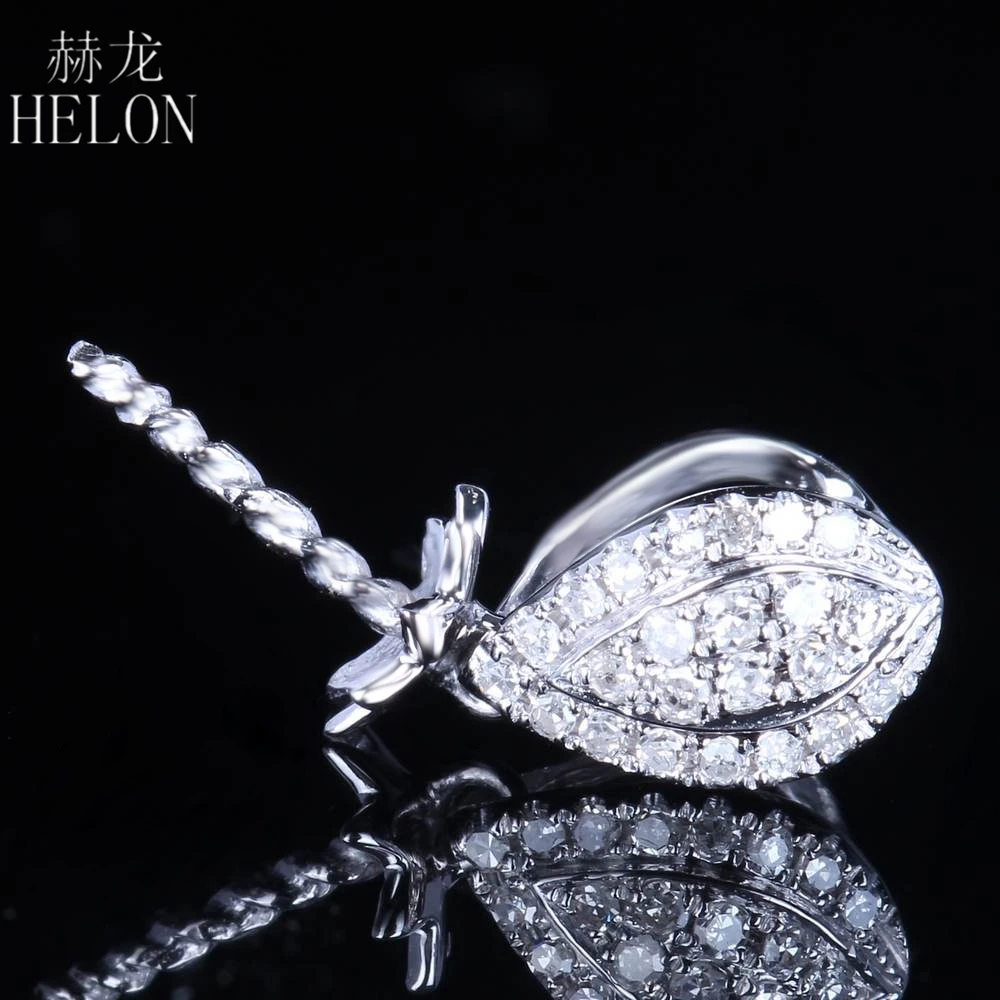 

HELON Solid 10K White Gold Natural Diamonds Engagement Wedding Semi Mount Women Pendant Dangle Fine Jewelry Fit 9mm Round Pearl