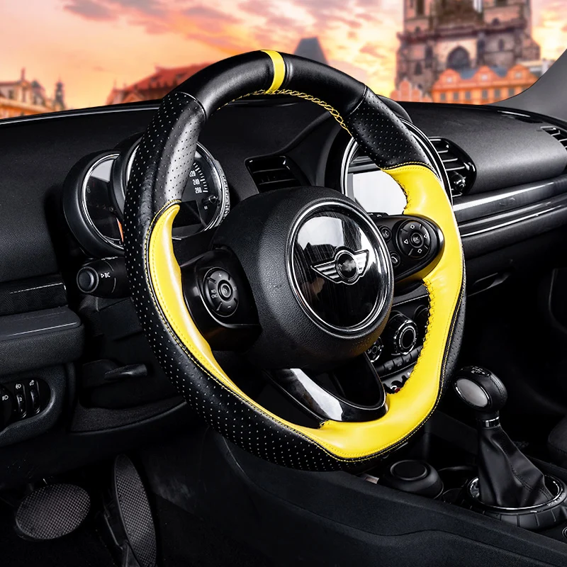 Чехол для руля из натуральной кожи 38 см BMW MINI Cooper S ONE F54 F55 F56 F57 F60|Чехлы на руль| |