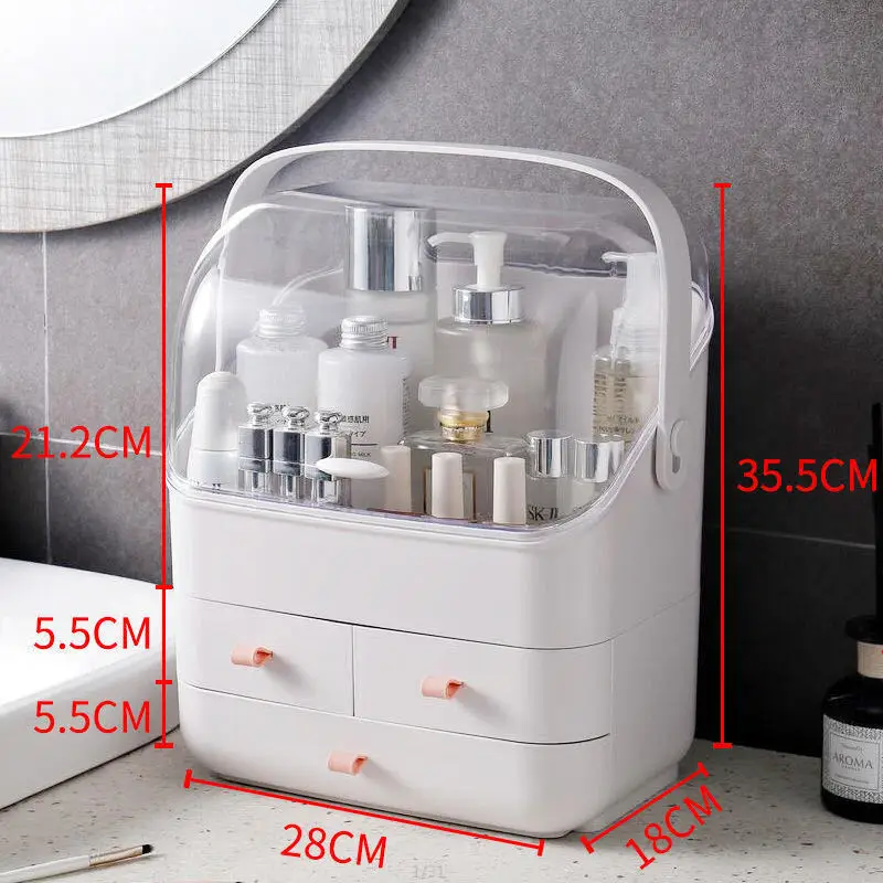 

Cosmetics Jewelry Organizer Display Box Storage Drawers Large With lid Cover Holder Waterpoof Dustproof