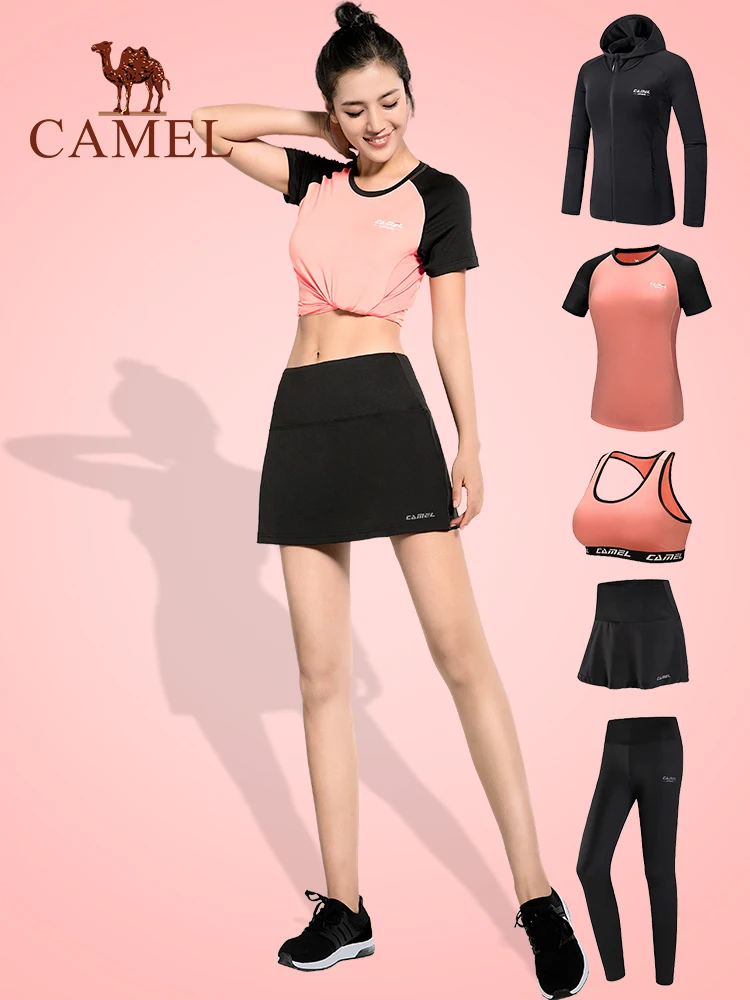 CAMEL, спортивные костюмы, спортивный костюм, 5 шт., для женщин, зимние, для бега, быстросохнущие, с длинным рукавом, для фитнеса, тенниса, юбки, леггинсы, для тренировок
