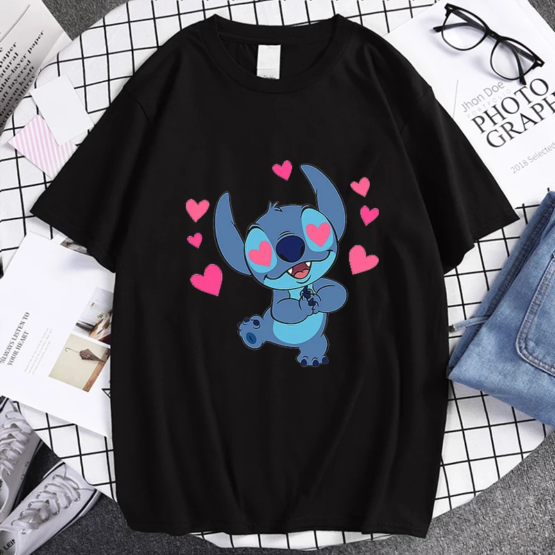 Топы женские и мужские Охана с мультяшным принтом коротким рукавом круглым