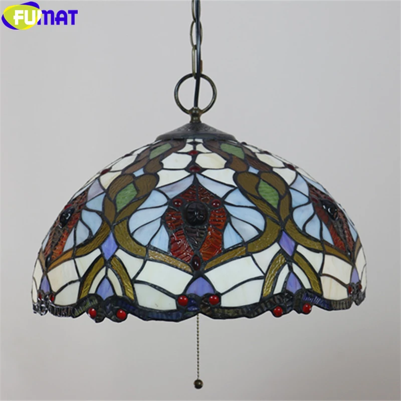 Goedkoop FUMAT Tiffany Stijl Opknoping Lichtpunt Geel Vina Orchidee Shield Lampenkap 16 Inch Stained Glass Hanglamp Handwerk Arts