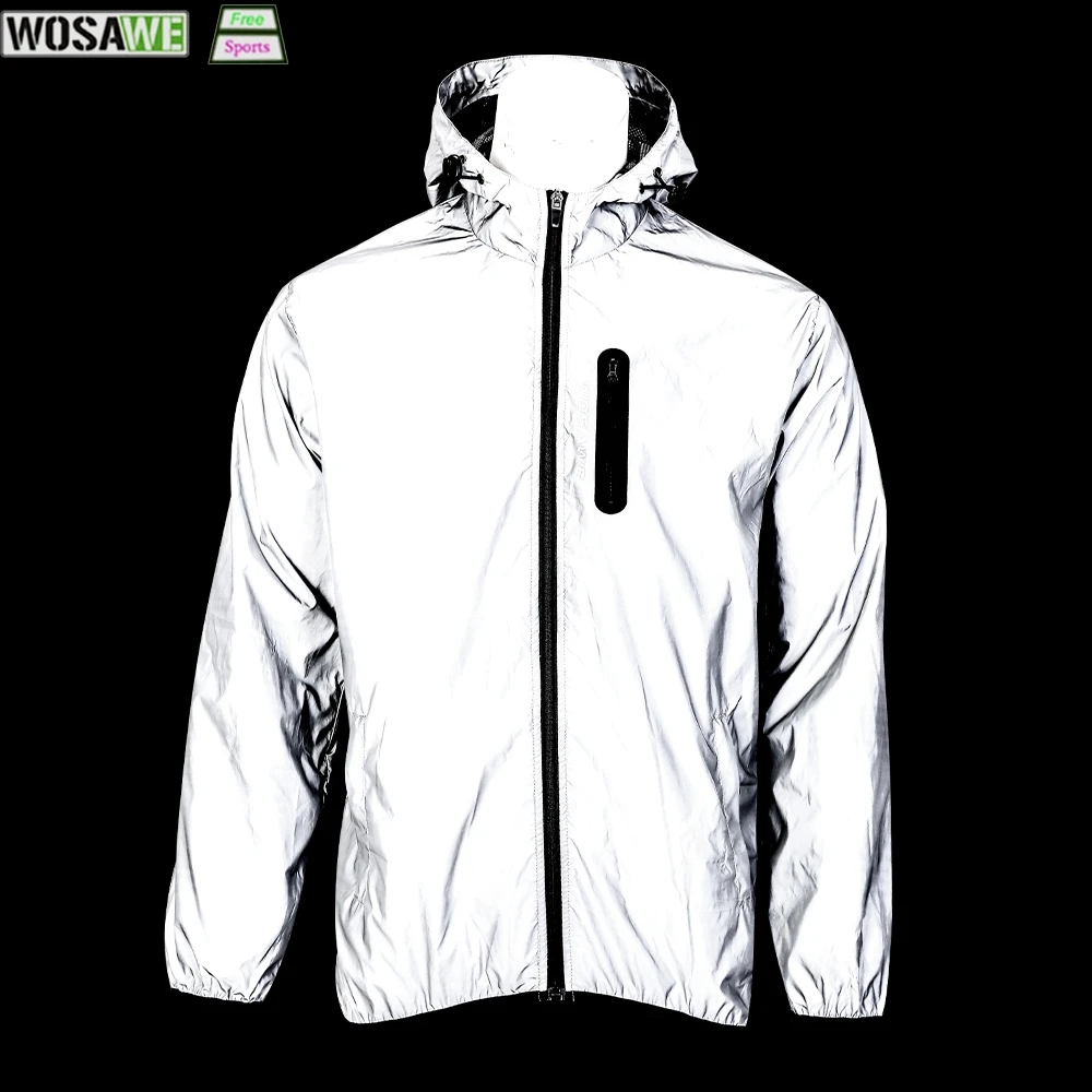 WOSAWE Full Reflective Cycling Jackets Men Coats Spring Autumn Hooded Windbreaker Bike Soft Windproof Waterproof Jacket