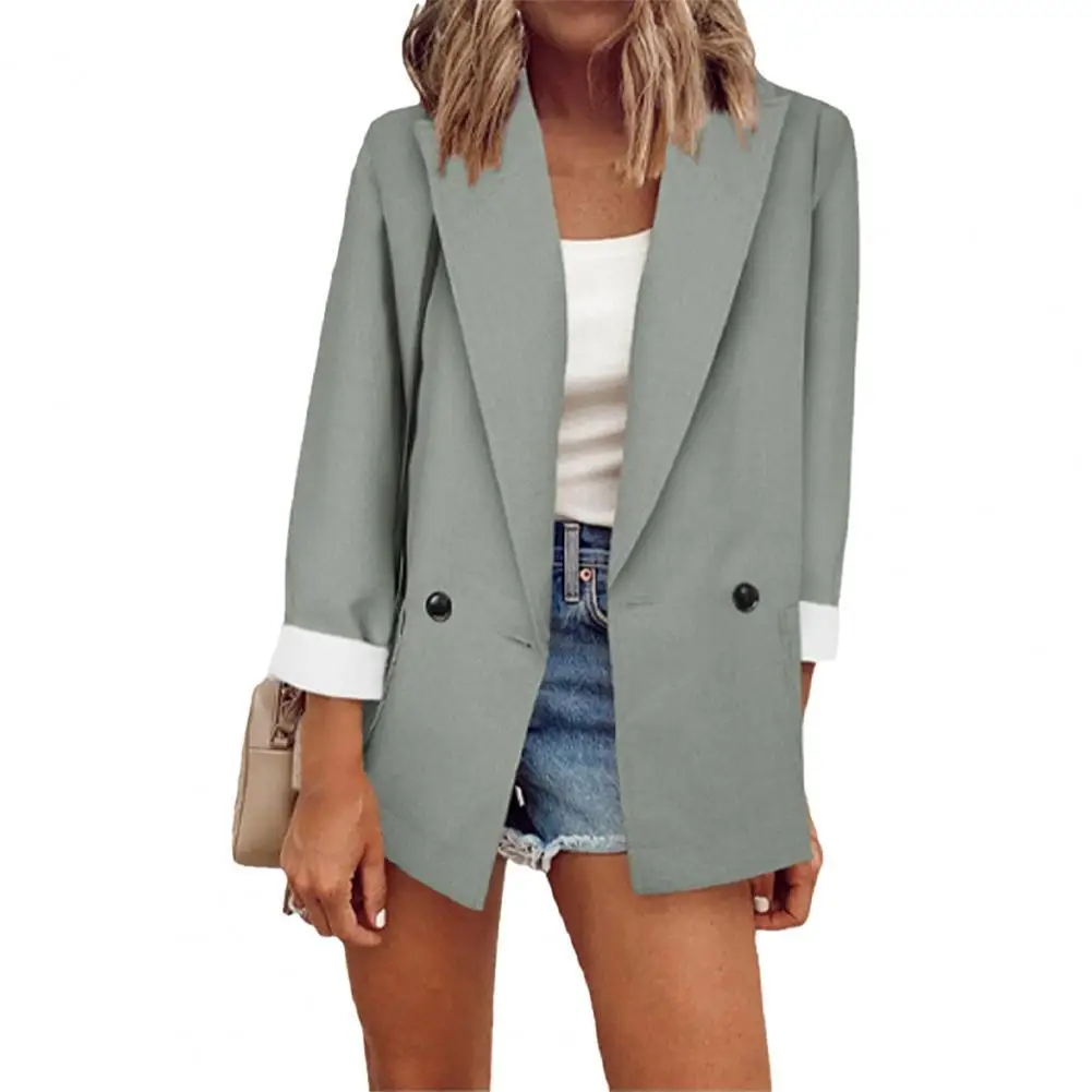 

Fashion Lady Blazer Solid Color Turn-down Collar Double-breasted Patchwork Women Jacket for Work Office Lady Suit Jacket