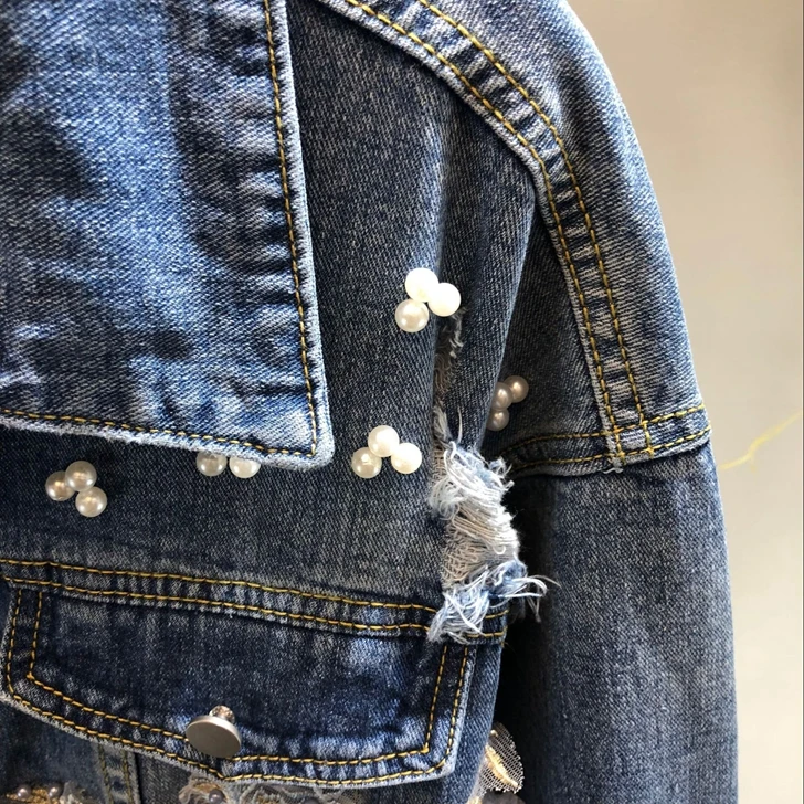 

Feminine Fashion Style Denim Jacket 2020 Autumn Winter High Quality Three-dimensional Flowers Embroidery Short Denim Coat