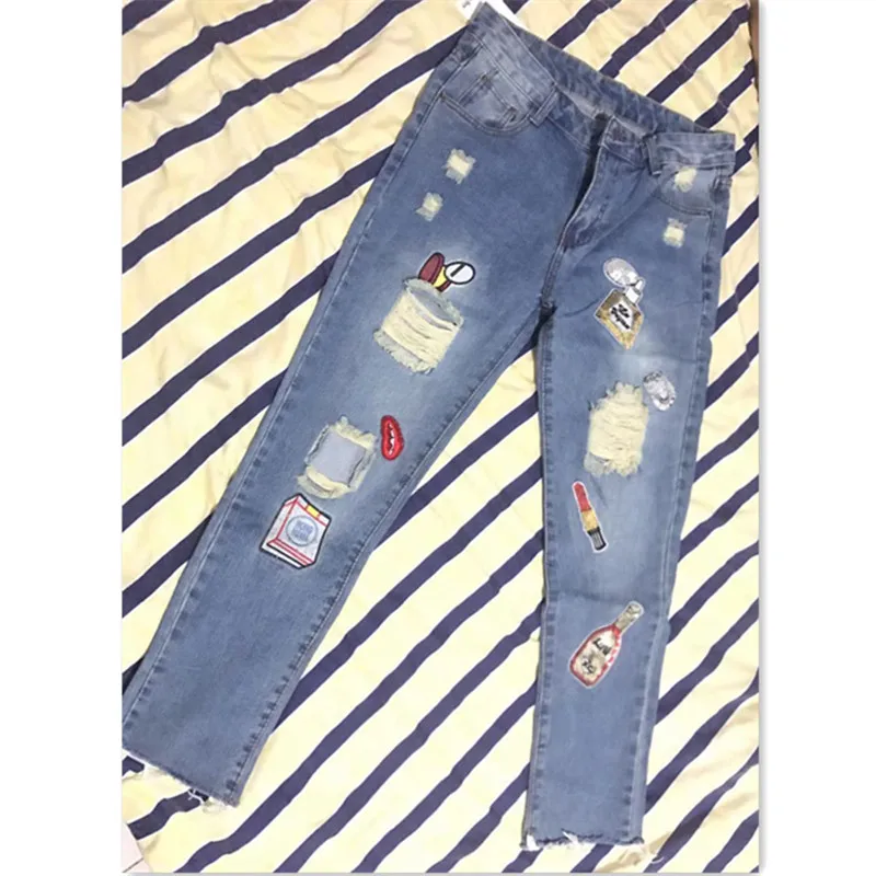 В наличии корейский стиль новые осенние модные женские джинсы с блестками