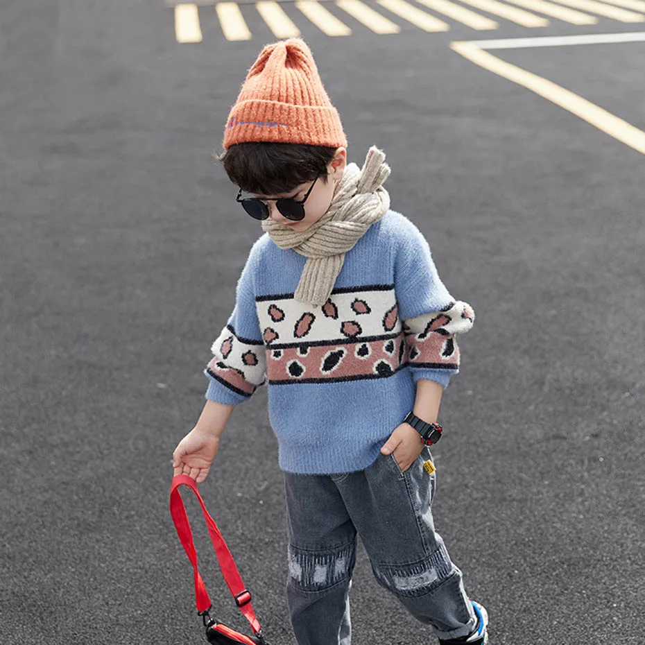 Свитера для мальчиков свитер в стиле пэчворк вязаный детский джемпер с круглым