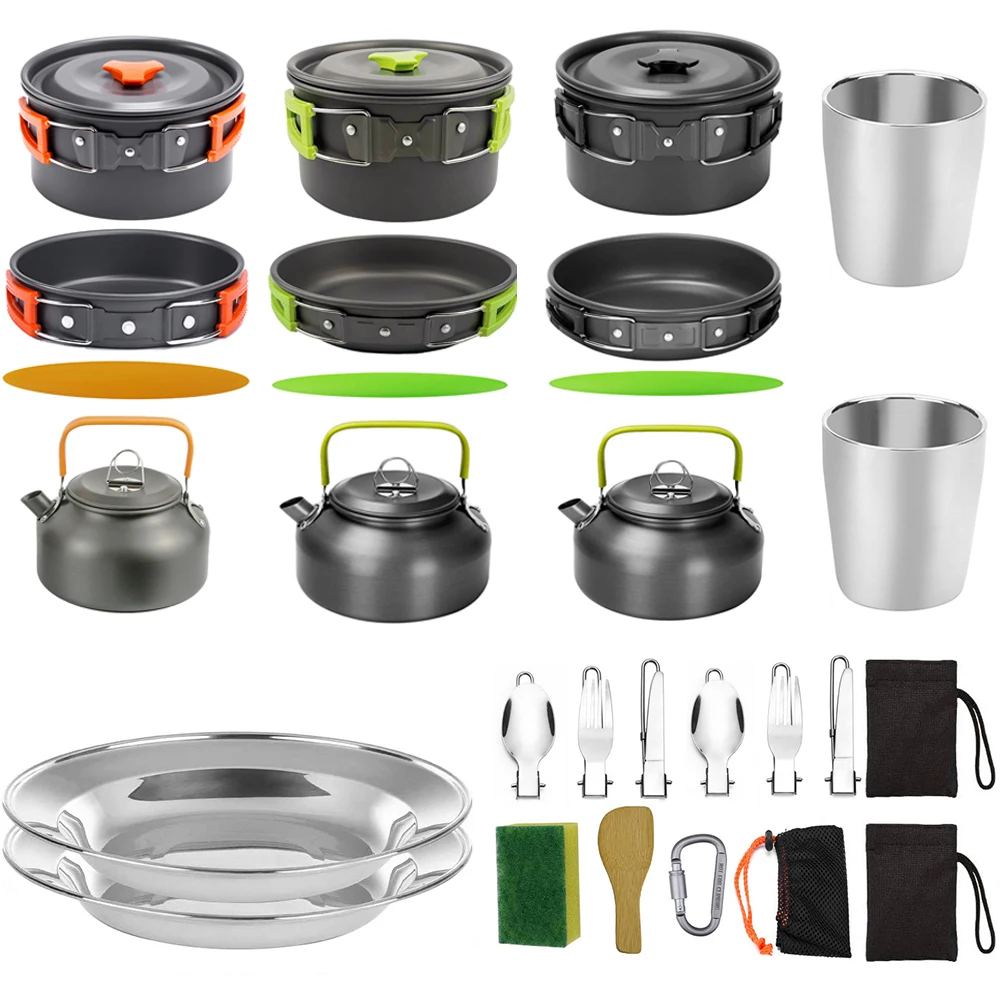 

Outdoor Pot Set Teapot Set Camping Barbecue Cooker Picnic Portable Lightweight Travel Trekking 2-3 People Camping Pot Set