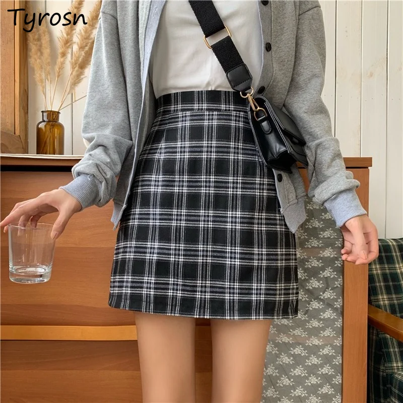

Women Mini Plaid Skirts Harajuku Students Vintage A-line Hip Skirt All Match Summer Preppy Style Casual Faldas Chic Korean New