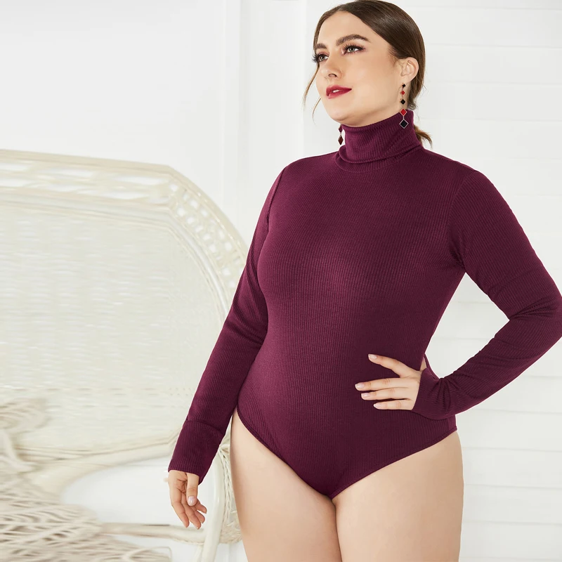 BHflutter 4XL 5XL 6XL Плюс Размер зимний комбинезон женский вязаный боди с длинным рукавом Повседневный водолазка комбинезоны