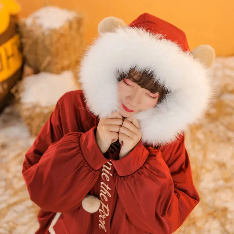 Красные куртки с капюшоном и меховым воротником Женская Повседневная куртка