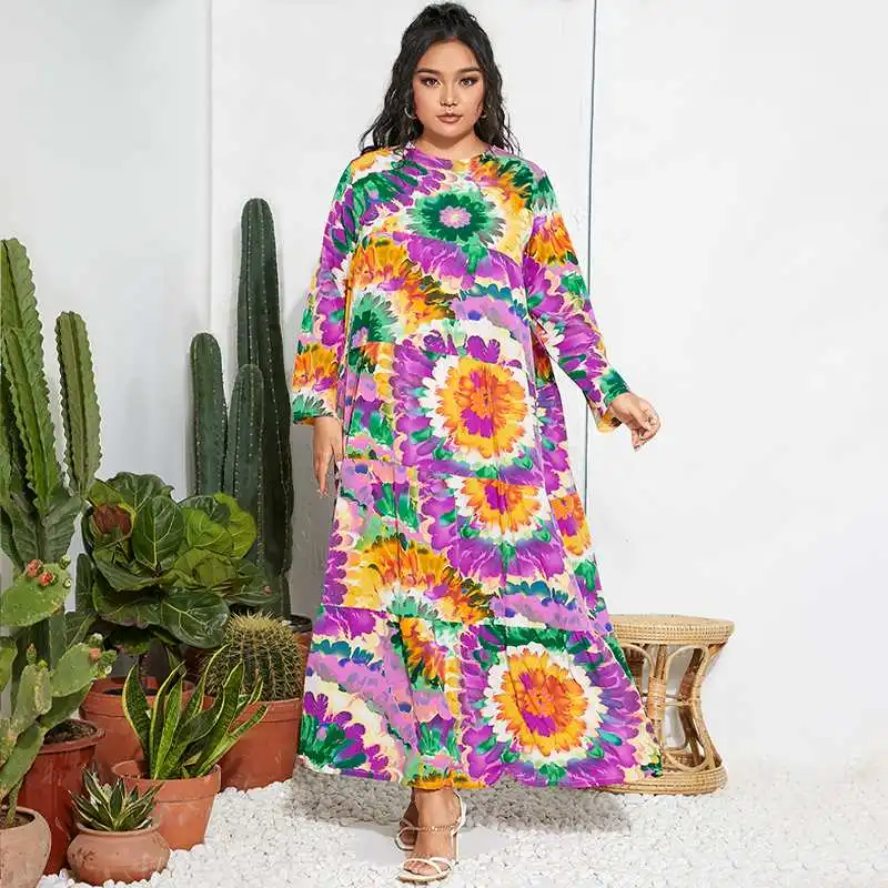 

2021 ZANZEA Women Muslim Ruffle Dresses Vintage Autumn Elegant Printed Sundress Casual Long Sleeve Vestido Ladies Robe Plus Size