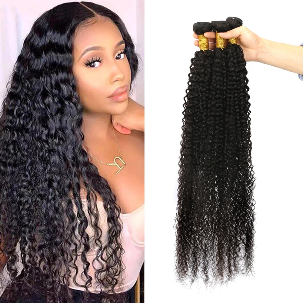 Feixes de Cabelo Pacote para Preto Encaracolado Humano Polegada Peruano 100% Cabelo Remy Tecer 3 30 32 34